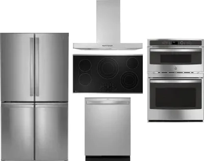 5 Piece Package Includes Refrigerator, Cooktop, Wall Oven, Hood And Dishwasher